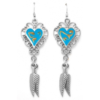 Heart Earrings with Feathers